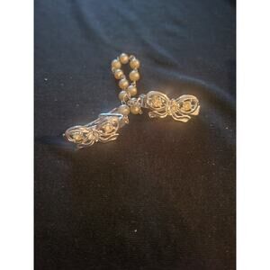 VTG 1950s Sweater Clip Cardigan Guard Silve Tone Bow Faux Pearls Rhinestones